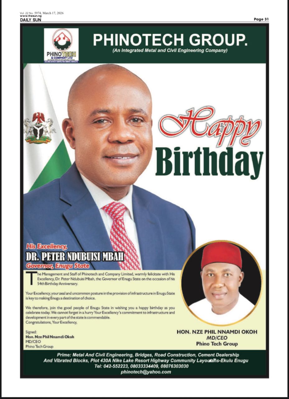 PHINOTECH GROUP CELEBRATES GOV. PETER MBAH @ 54, APPLAUDS HIS VISIONARY INFRASTRUCTURAL DEVELOPMENT ACROSS ENUGU STATE.