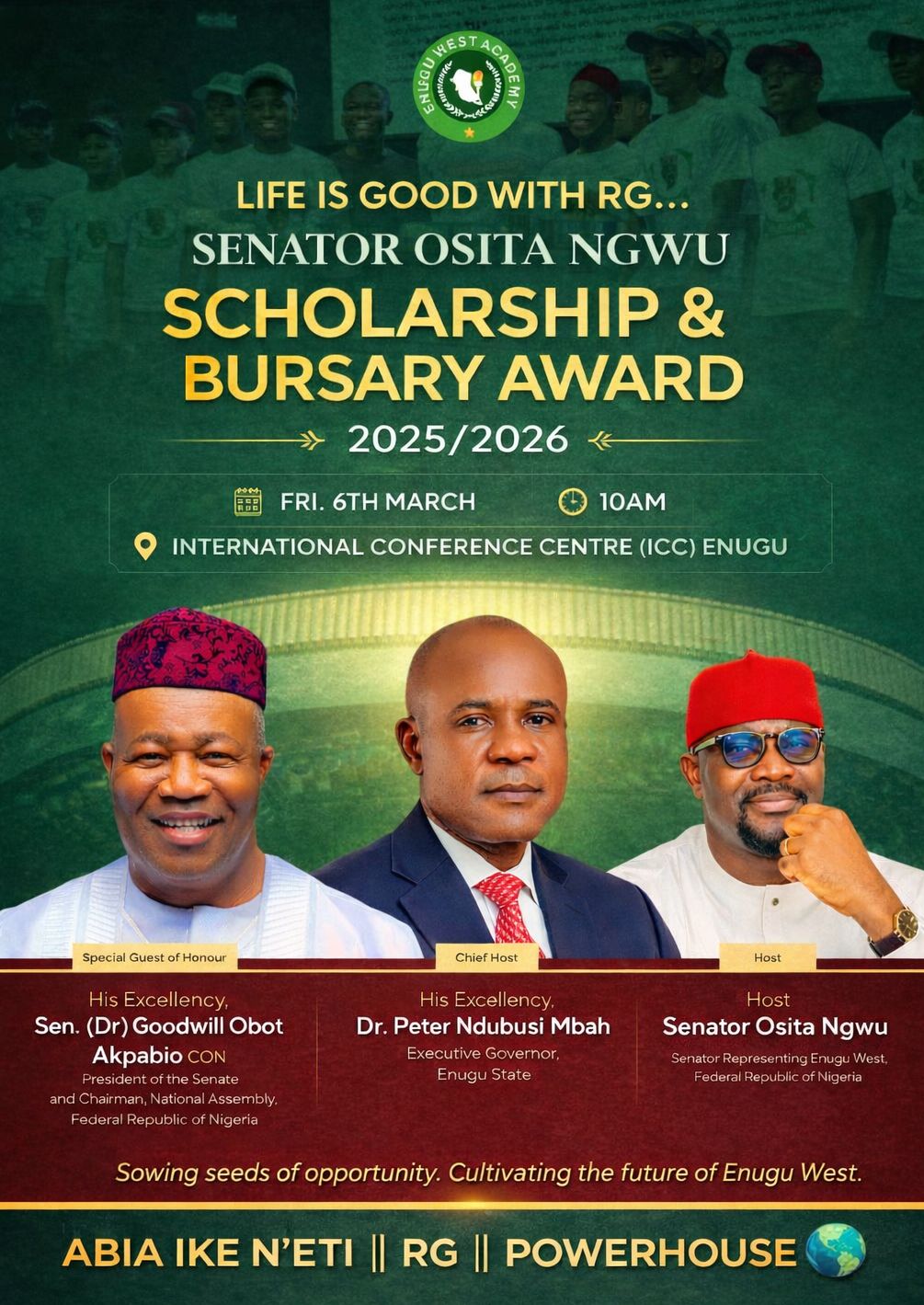 ADVANCING HUMAN CAPITAL DEVELOPMENT: SENATOR DR. OSITA NGWU SET TO HOST 2025/2026 SCHOLARSHIP AND BURSARY AWARDS ACROSS ENUGU WEST SENATORIAL DISTRICT.