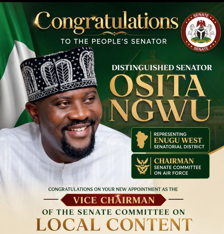 THE PEOPLES SENATOR: RT. HON. MRS. JANE ENEH FELICITATES DISTINGUISHED SENATOR OSITA NGWU ON HIS RECENT APPOINTMENT IN SENATE COMMITTEE LEADERSHIP.