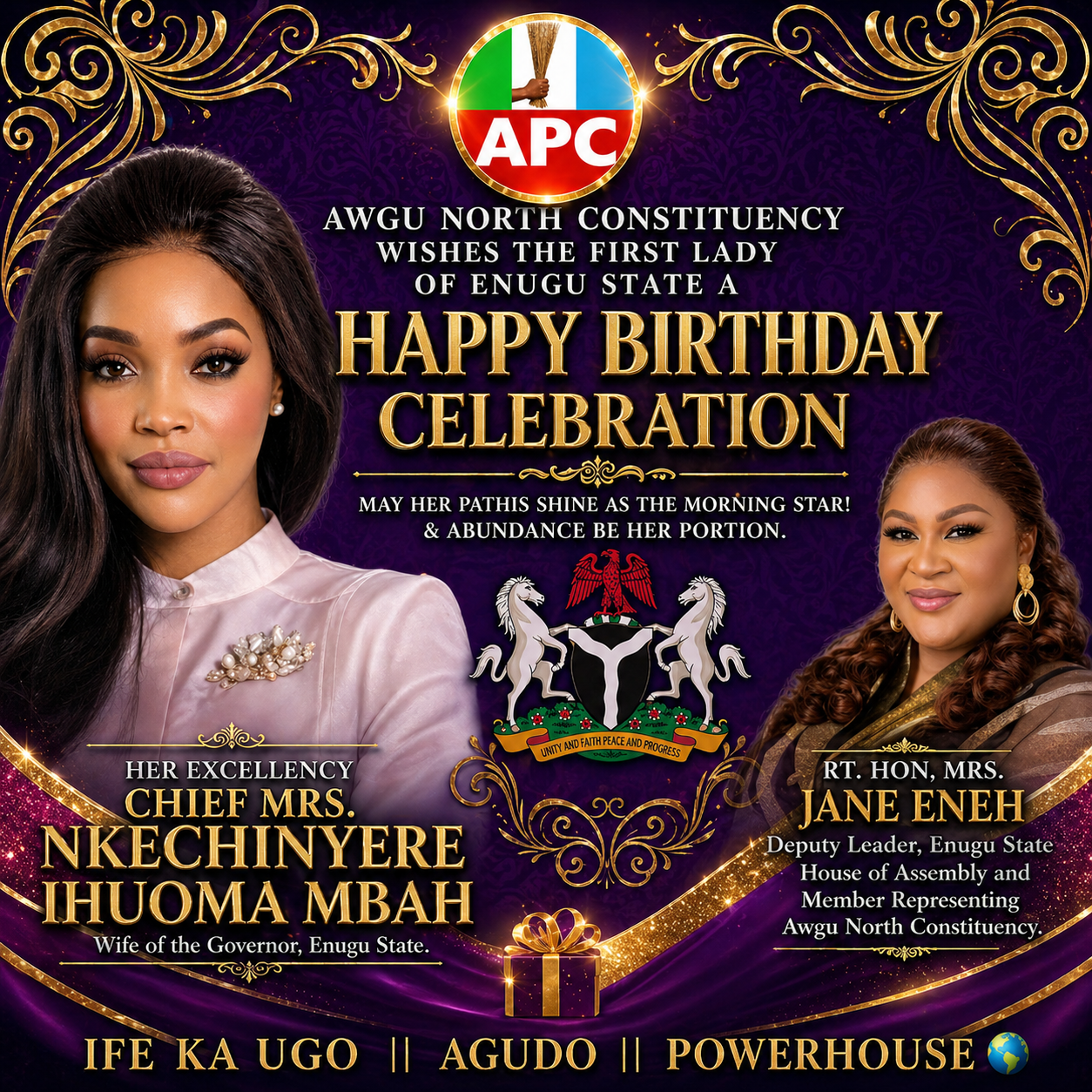‎A SHINING LIGHT OF LEADERSHIP: RT. HON. MRS. JANE ENEH FELICITATES HER EXCELLENCY CHIEF MRS. NKECHINYERE MBAH ON HER BIRTHDAY, LAUDS HER CONSISTENT HUMANITARIAN SERVICE AND MOTHERLY INFLUENCE IN SOCIETY.
