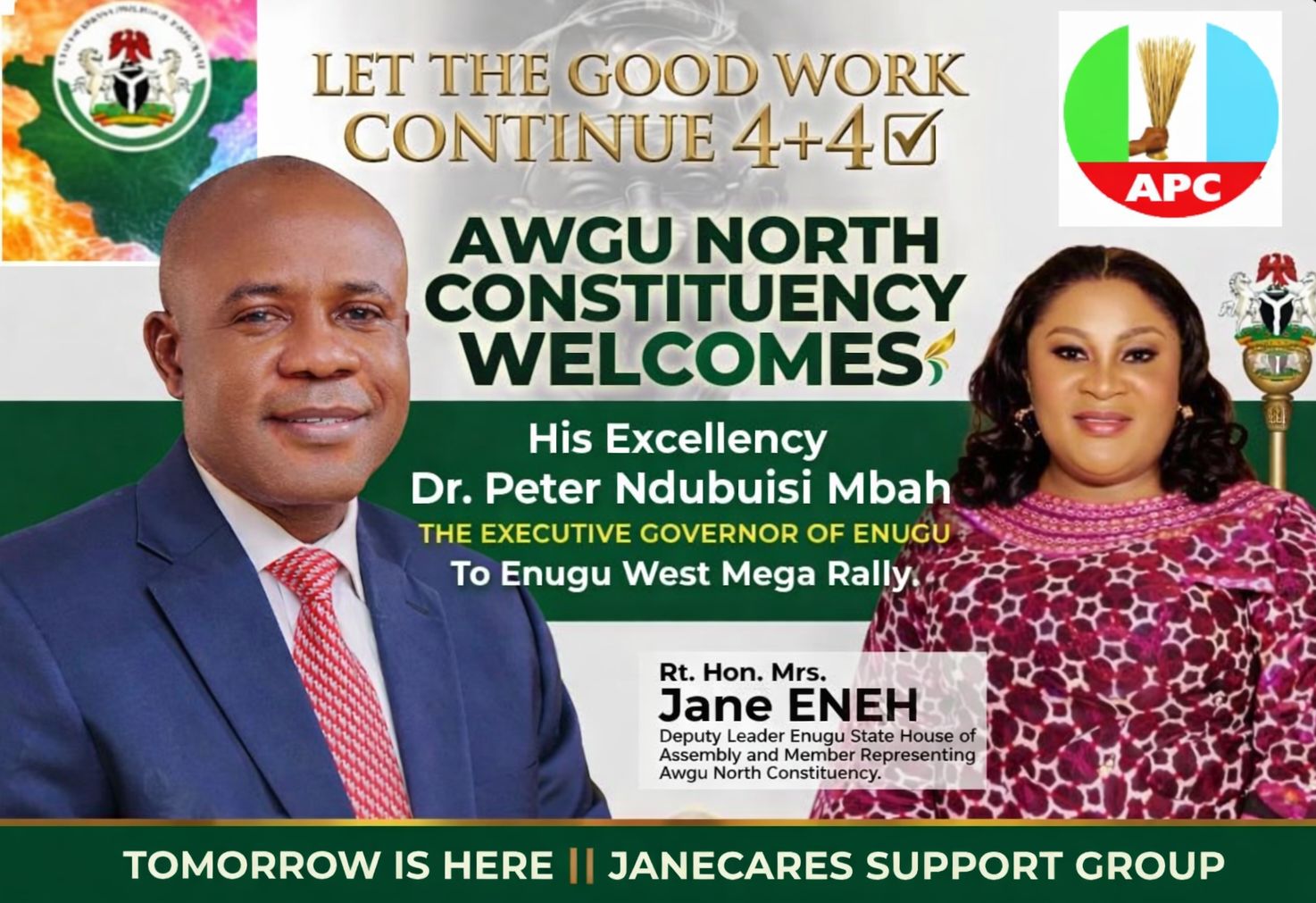 ENUGU WEST GRAND SOLIDARITY:  RT. HON. MRS. JANE ENEH WELCOMES GOV. PETER MBAH FOR A STRATEGIC MEGA ENDORSEMENT RALLY, PROMOTING UNITY AND CONTINUITY.