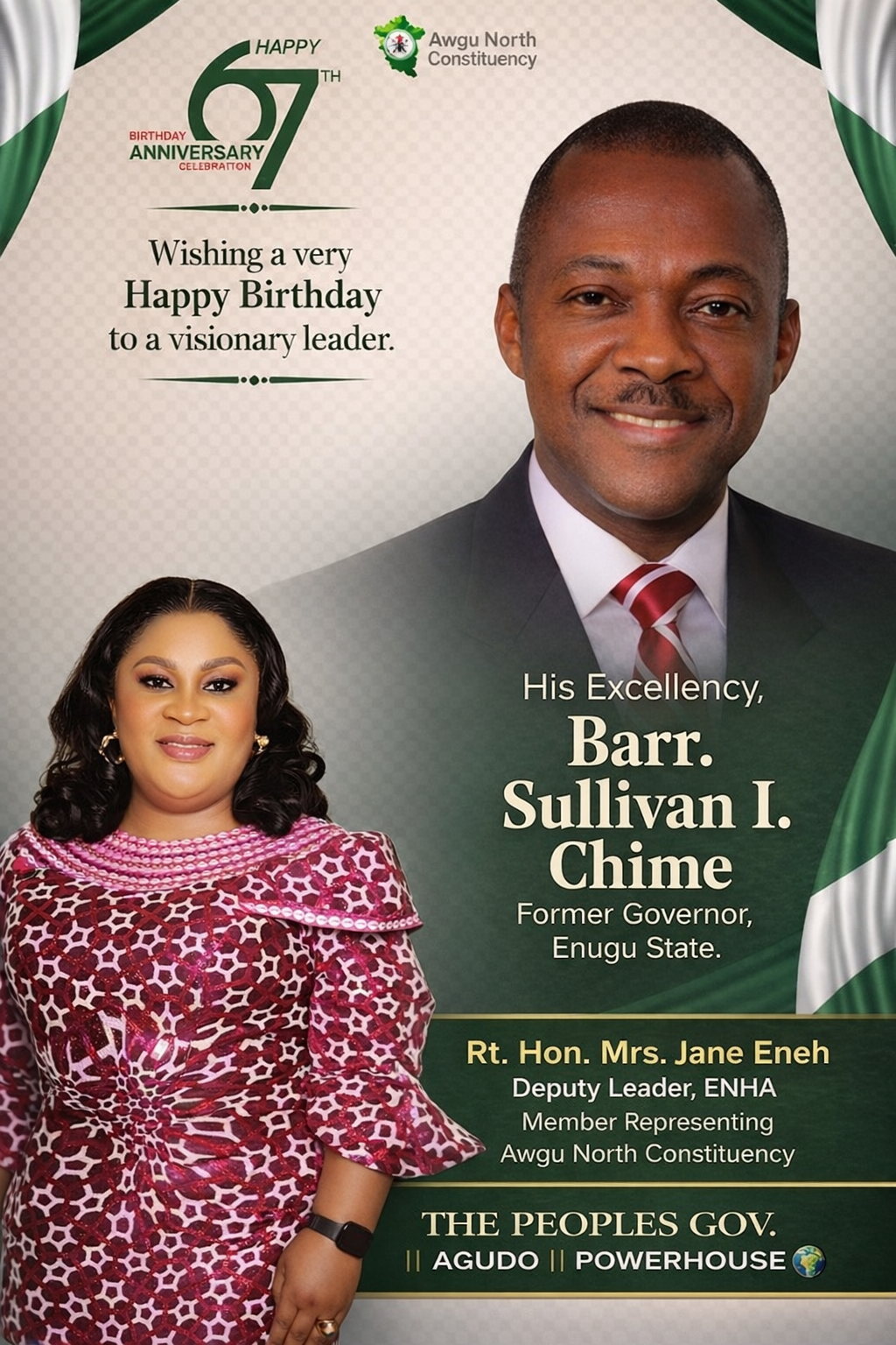 67 YEARS OF IMPACT: RT. HON. MRS. JANE ENEH CELEBRATES FORMER GOV. SULLIVAN CHIME, DESCRIBING HIM AS A REFORM ICON FOR HIS PROFOUND CONTRIBUTIONS TO ENUGU STATE.