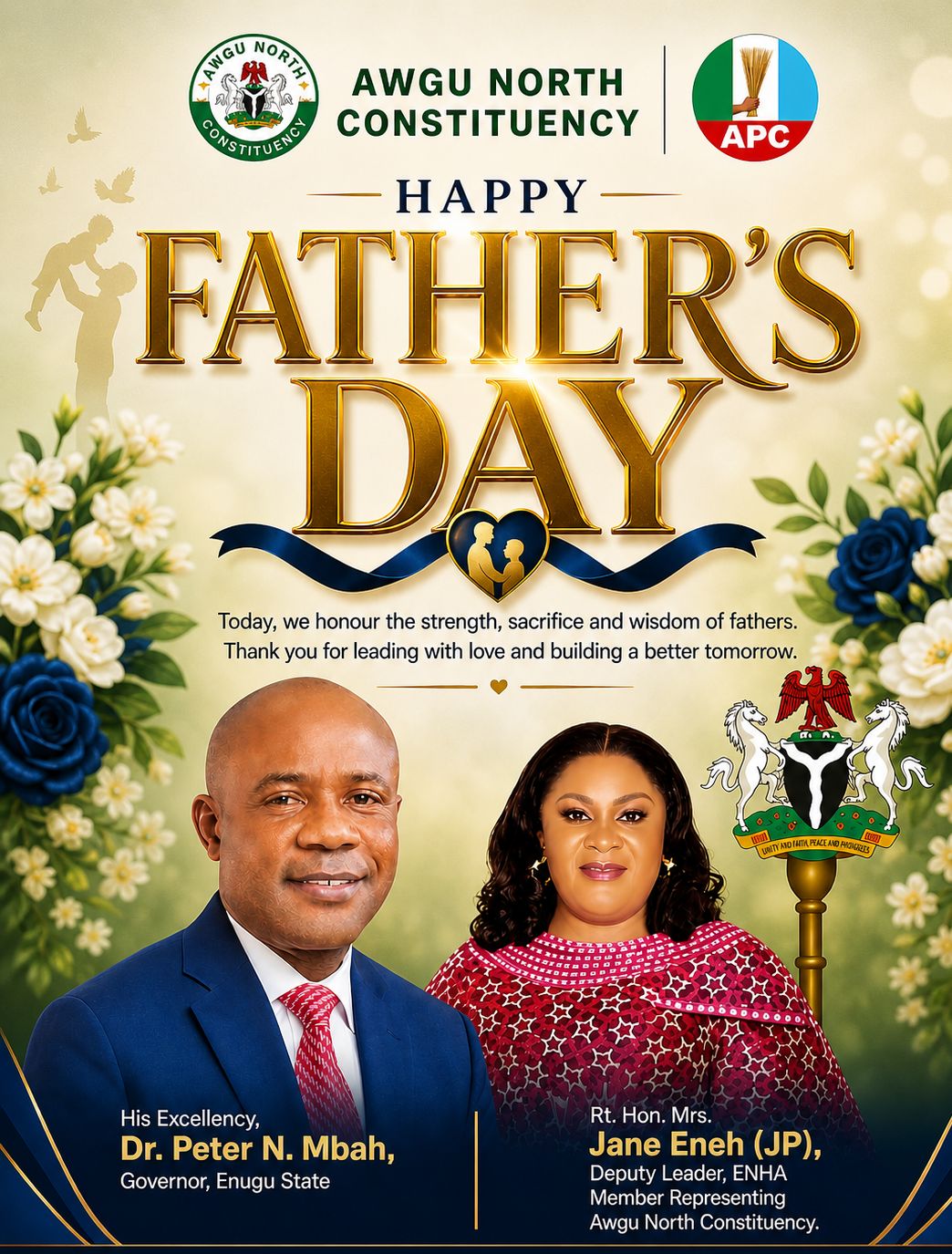 HONOURING FATHERHOOD: RT. HON. MRS. JANE ENEH CELEBRATES FATHERS IMPACT ON NATION BUILDING, APPLAUDS GOV. PETER MBAH’S STATESMANSHIP.