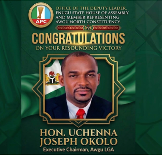AWGU APC LANDSLIDE: RT. HON. MRS. JANE ENEH CONGRATULATES HON. UCHE OKOLO AND HIS TEAM ON RE-ELECTION VICTORY, CALLS FOR GREATER DEVELOPMENT AND STRONGER APC SUPPORT AHEAD OF 2027.